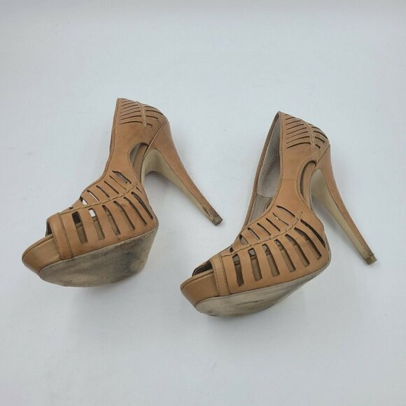 BCBGeneration Evie Tan Leather Peep Toe Stiletto Heel Pumps Size 10B - Picture 6 of 12